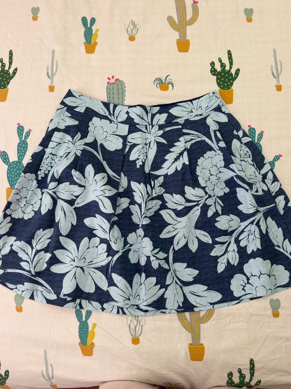 LOFT Navy and Light Blue Floral Skirt
